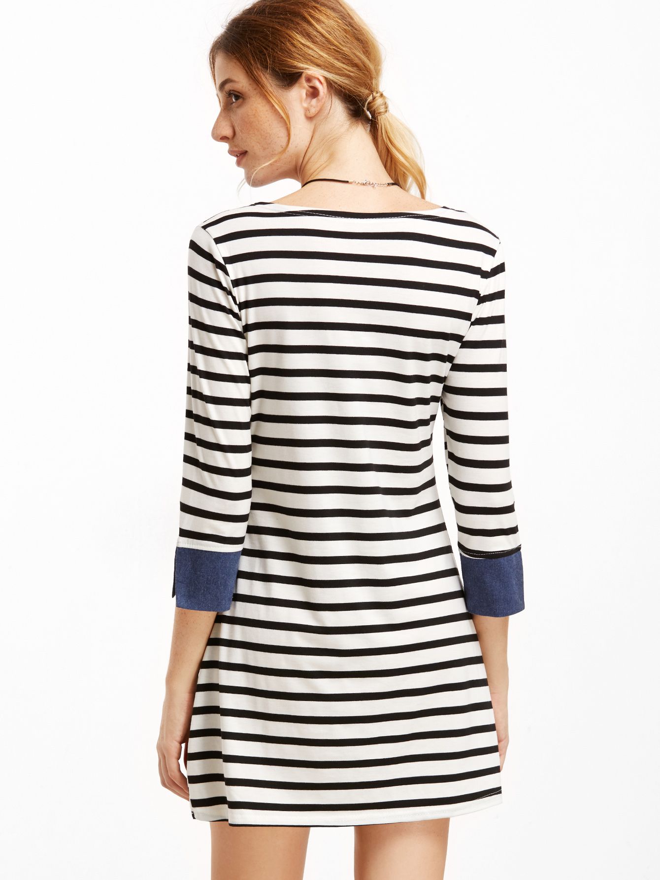 Contrast Trim Striped Tee Dress