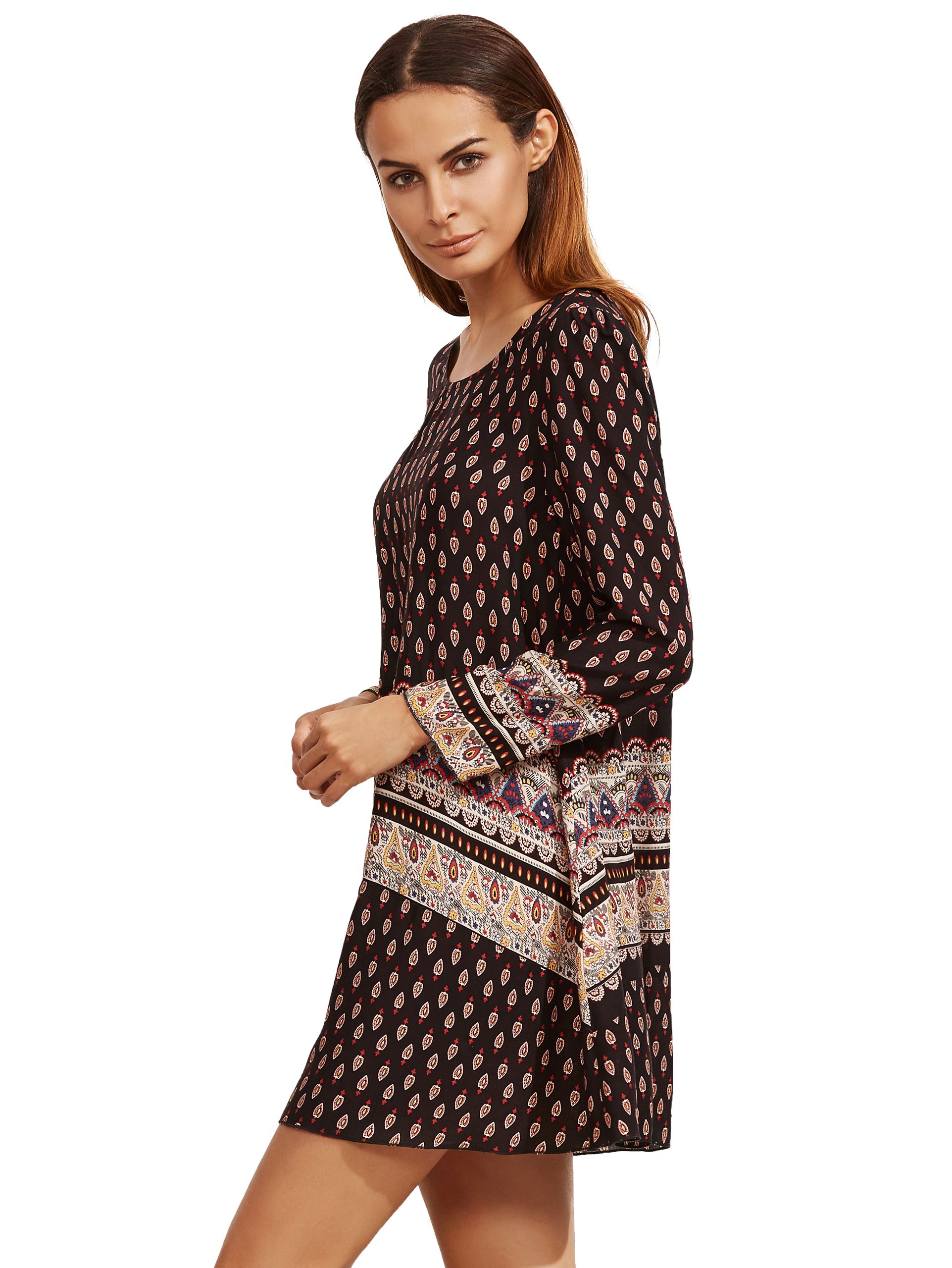 Black Tribal Print Shift Dress