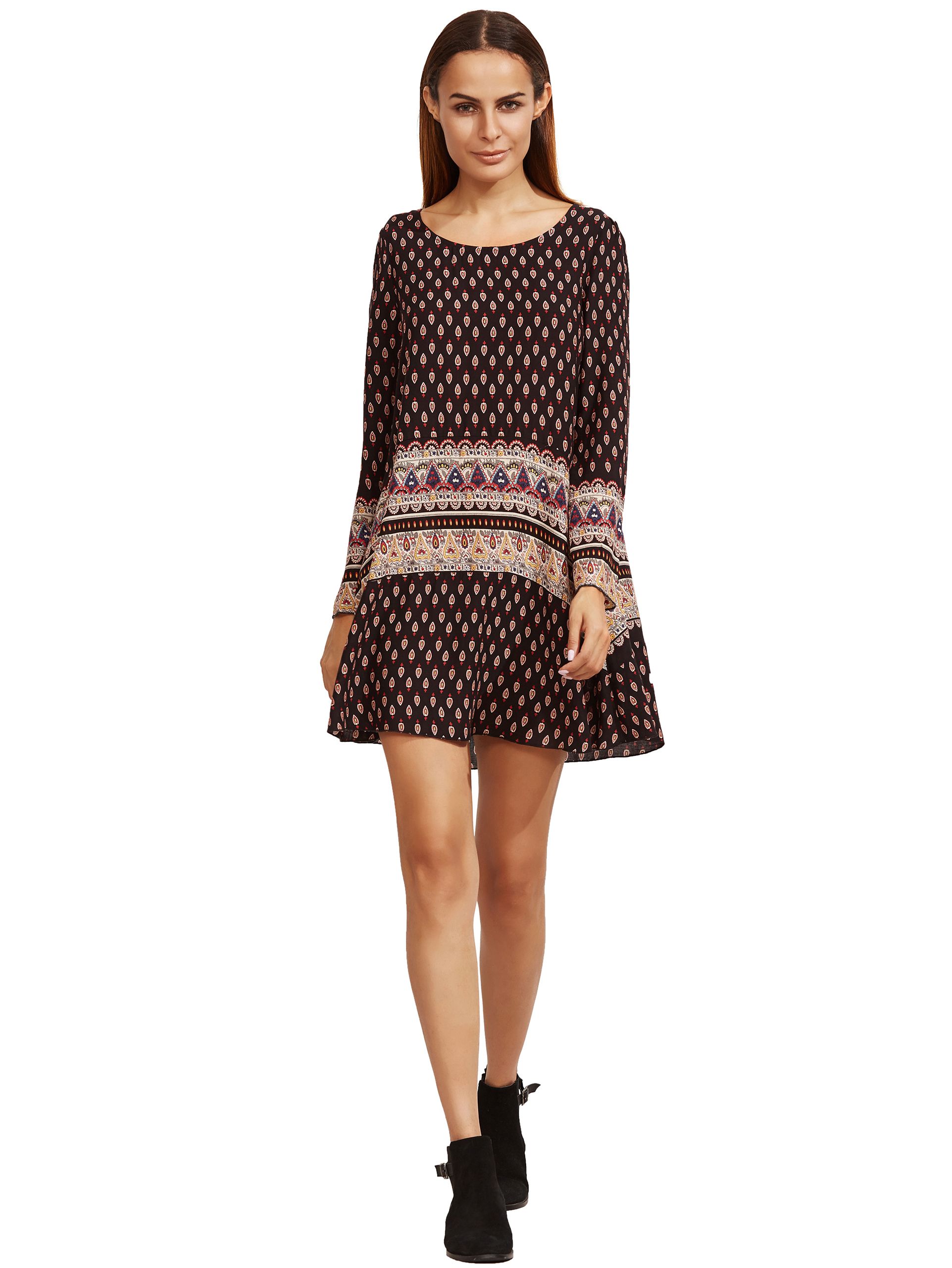 Black Tribal Print Shift Dress