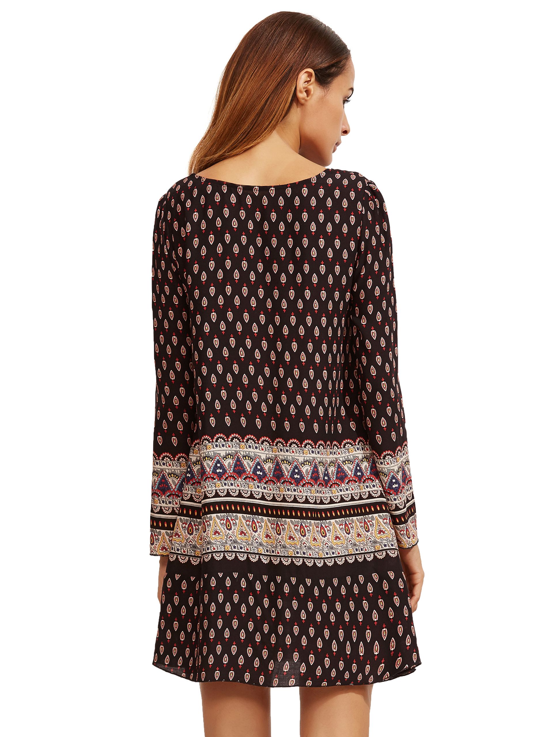 Black Tribal Print Shift Dress