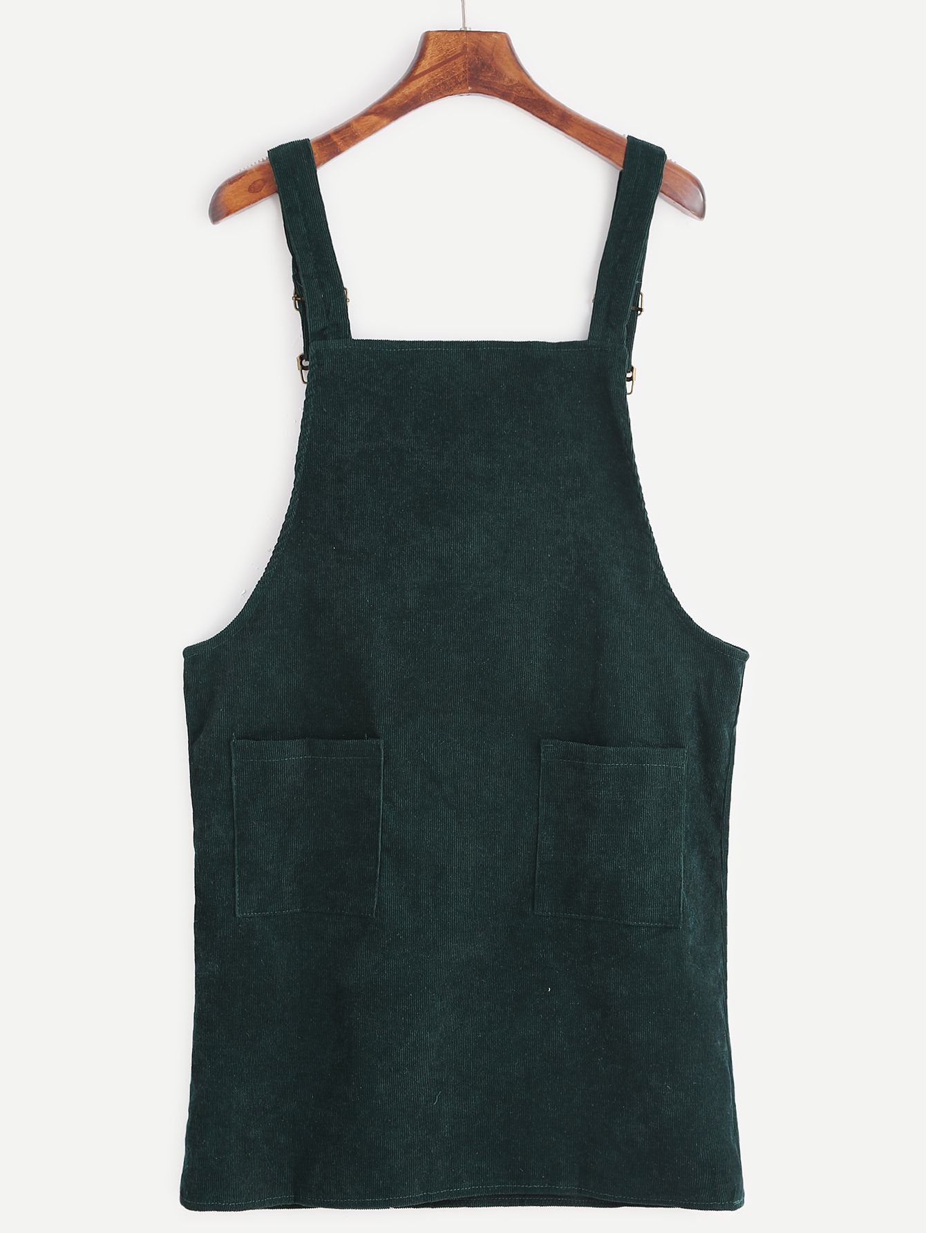 Dark Green Corduroy Overall Dress With Pocket