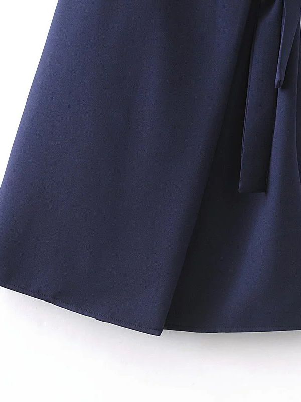 Navy Spaghetti Strap Side Tie Asymmetrical Dress