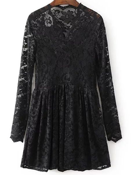 Black V Neck Lace Dress