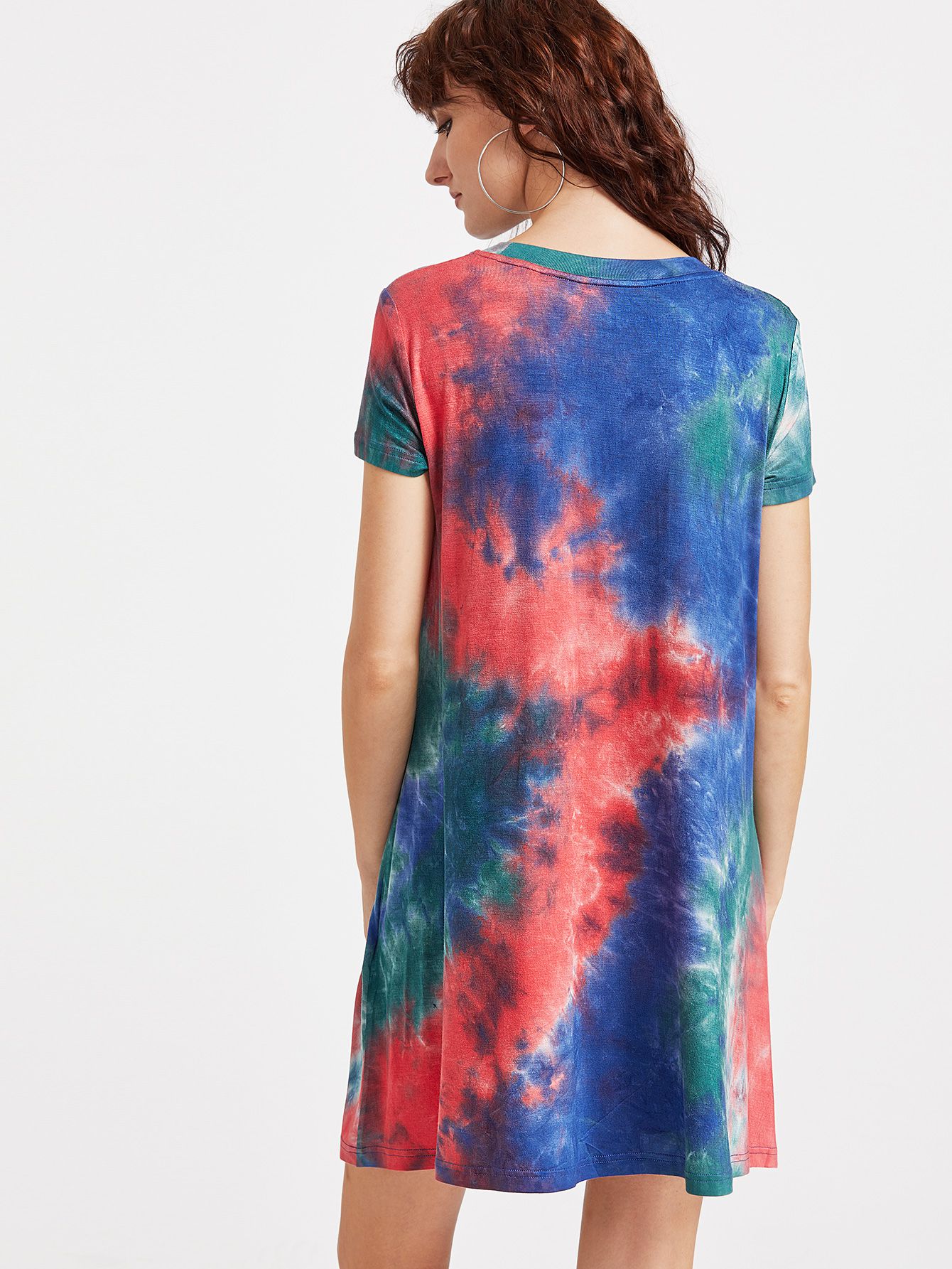 Multicolor Tie Dye Print Short Sleeve Tee Dress