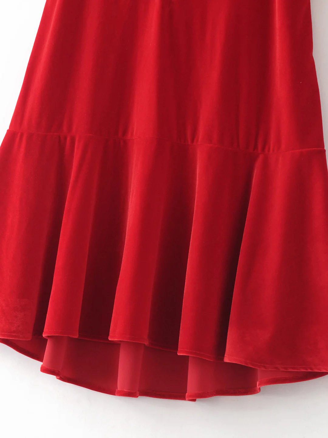 Red Keyhole Zipper Back Drop Waist Velvet Dress