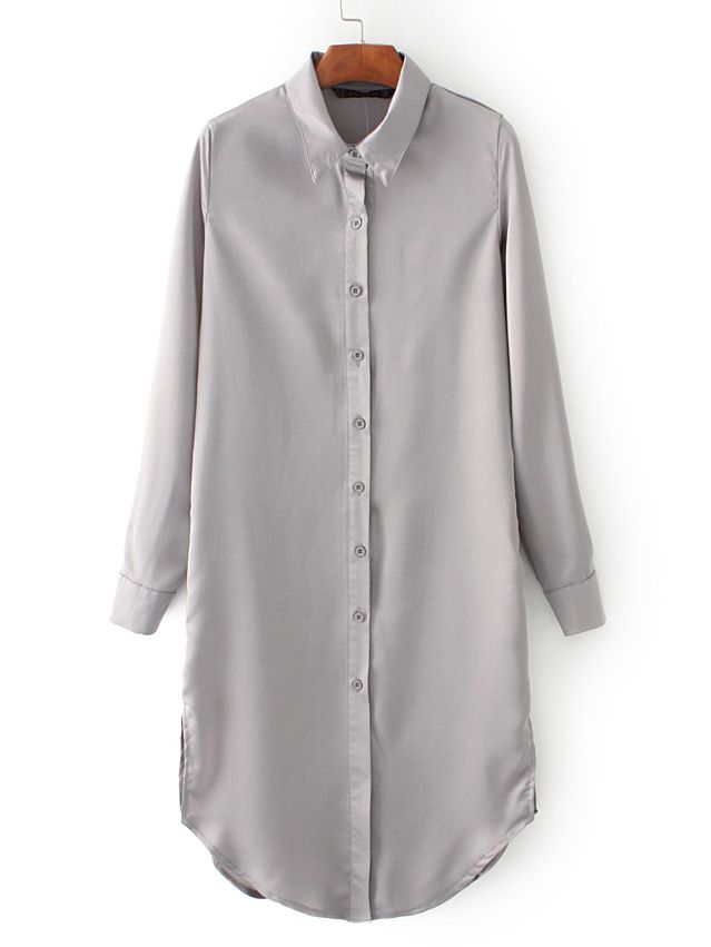 Grey Embroidered Back Slit Side Shirt Dress