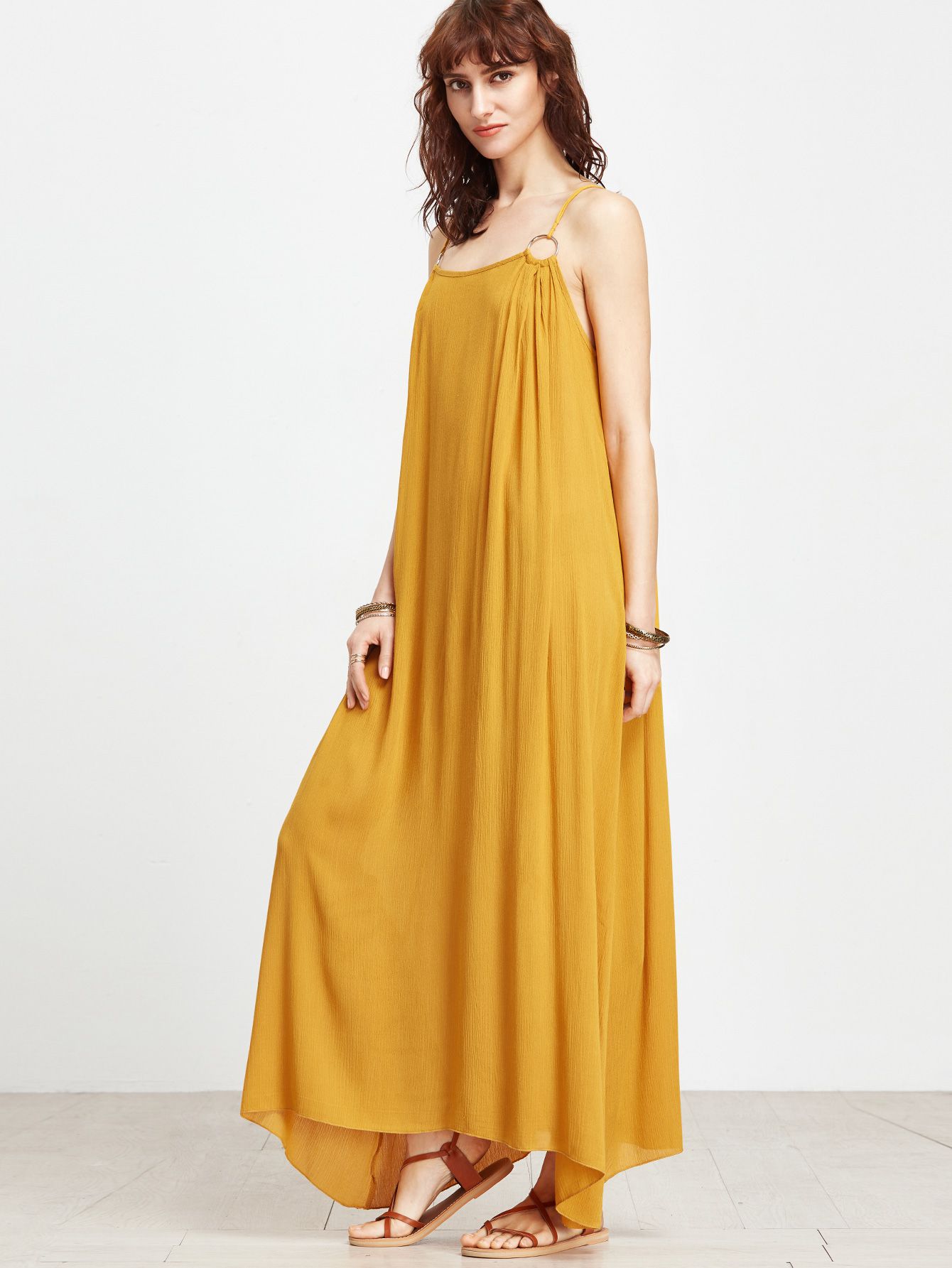 Yellow Spaghetti Strap Maxi Dress With Ring Detail