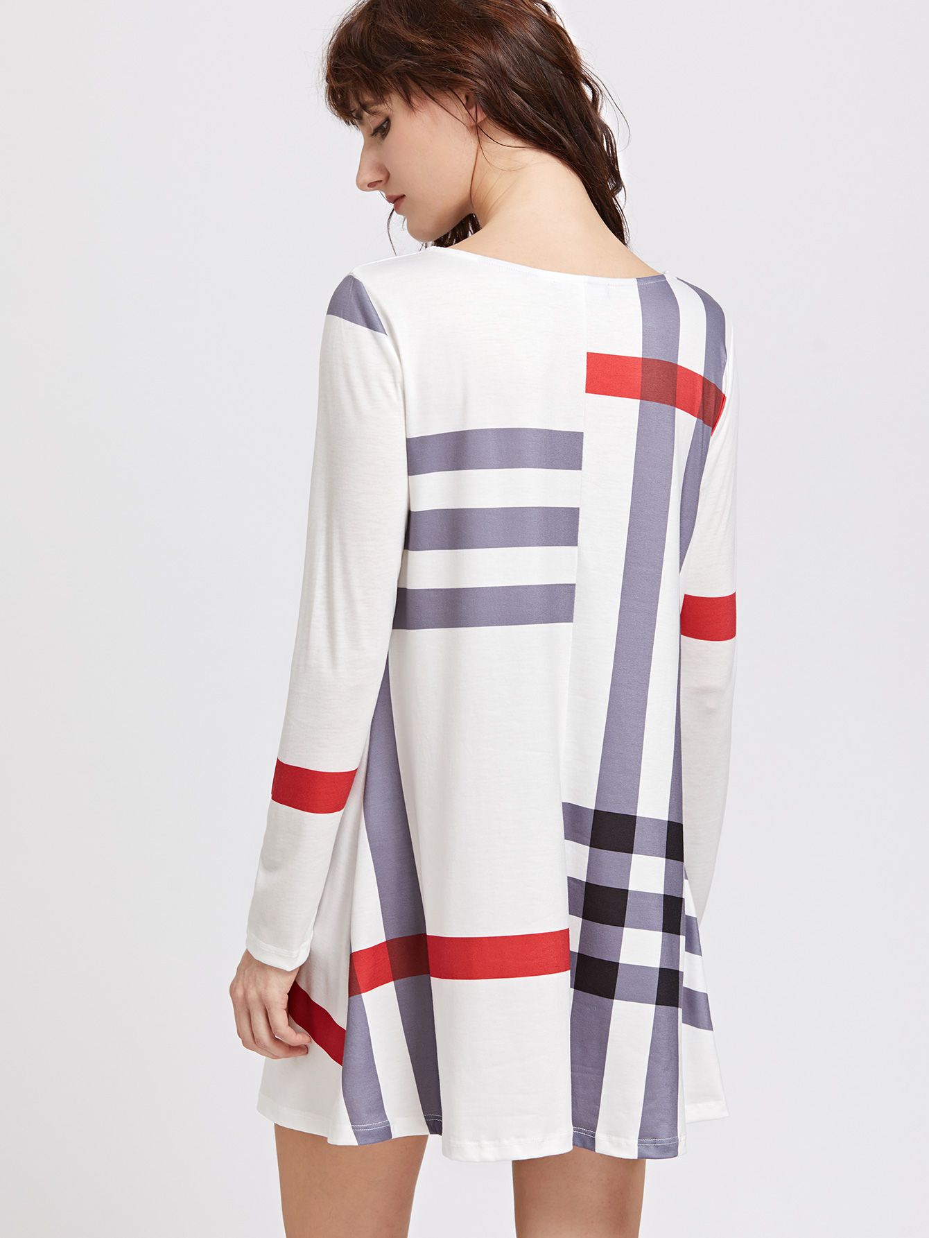 White Striped Long Sleeve Tee Dress