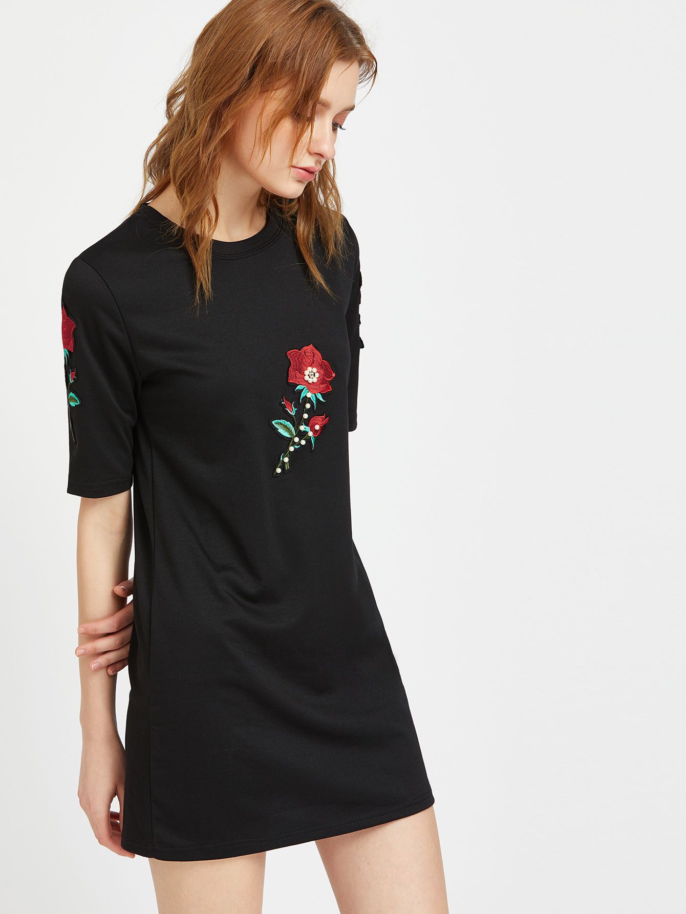 Black Embroidered Appliques Beading Dress